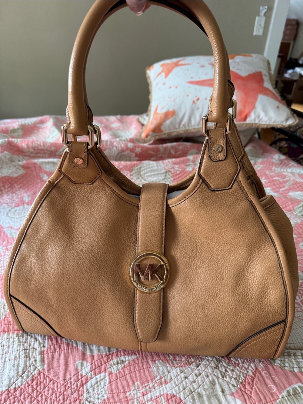 Michael Kors Camel Leather Shoulder Bag with Gold Hardware